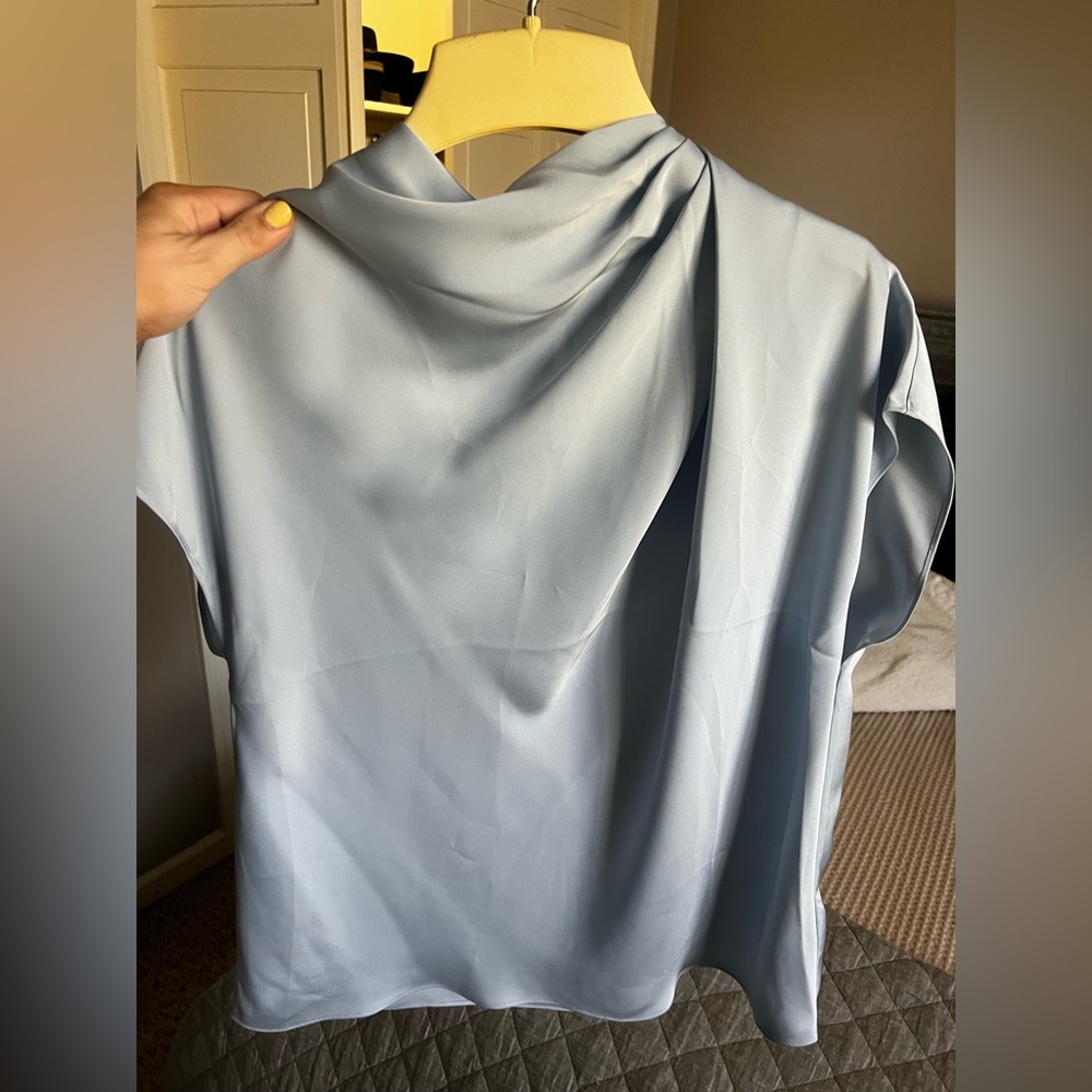 Babaton Light Blue Draped-Neck Blouse
